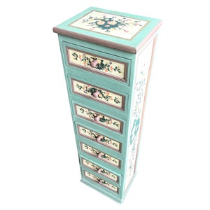 Vintage French Wooden Chest Of Drawers Sage Green Organiser Tidy Store Country Cottage Hand painted circa 1980-90&#39;s / EVE