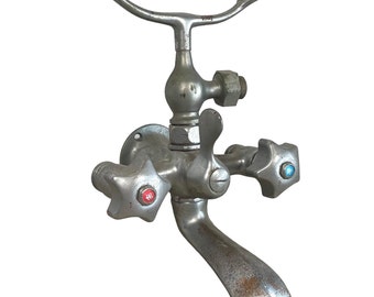 Vintage French Chromed Metal Bathroom Kitchen Hot Cold Mixer Froid Chaud Faucet Water Tap Plumbing Taps Shower Head Rest c1950-60s / EVE