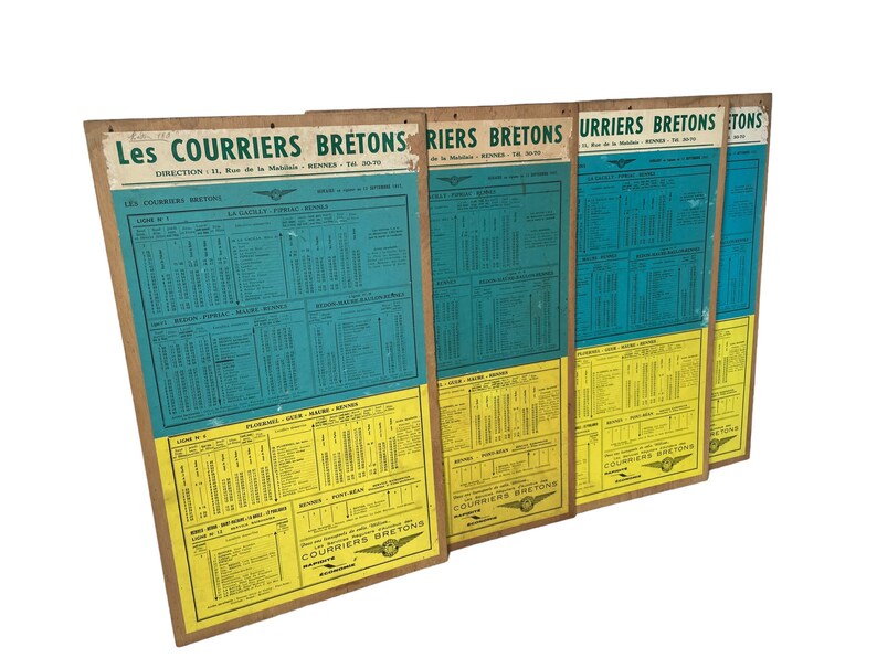 Vintage French Bus Stop Coach Timetable Courriers Bretons La Gacilly Rennes Ploermel circa 1957 / EVE image 7