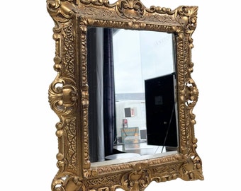 Espejo de pared estilo Luis XV, estilo siroco, reproducción dorada italiana vintage, marco de plástico beduino, década de 1980-1990 / EVE