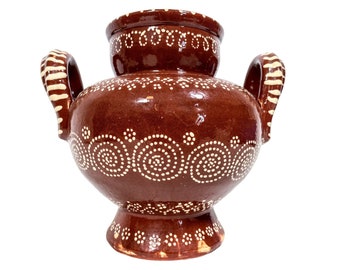 Vintage Spanish Sangria Punch Wine Brown Beige Jar Pot Decanter Container Kitchen Storage Handled Vase circa 1970's / EVE