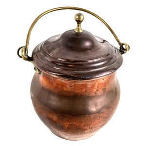 Antique French Copper Brass Hanging Fireplace Cooking Heating Standing Stew Water Flower Pot circa 1960-70&#39;s / EVE