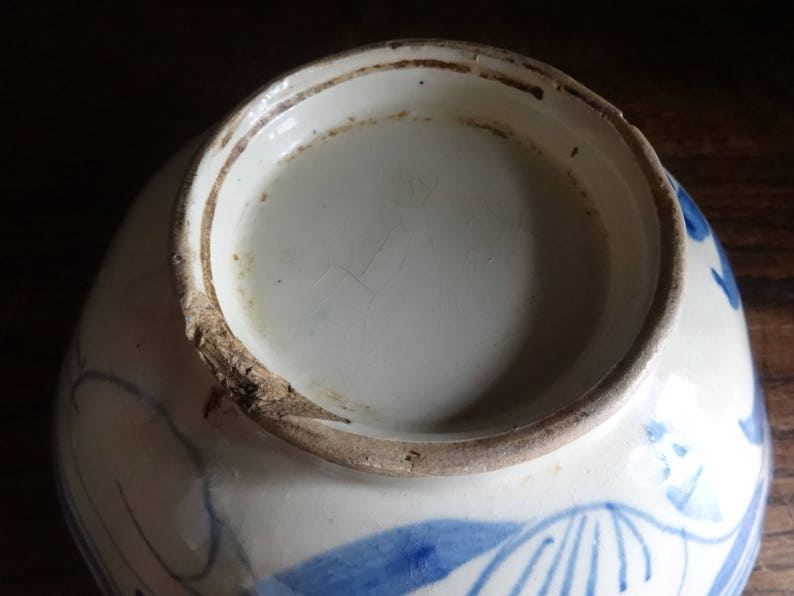 Antique Chinese White Blue Large Rice Noodle Serving Bowls Dish Damaged Chipped circa 1800's / EVE of Europe image 3
