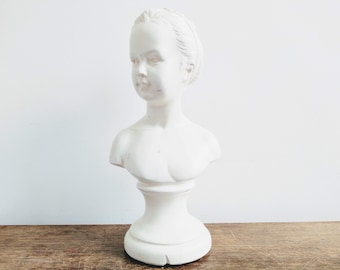 Vintage French Girl Lady Woman White Reproduction Plaster Bust Head Ornament Statue Display circa 1950's / EVE of Europe