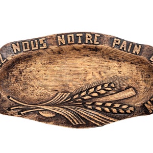 Vintage French Give Us Our Daily Bread Bowl Dish Wood Chopping Trivet Stand circa 1960-70&#39;s / EVE