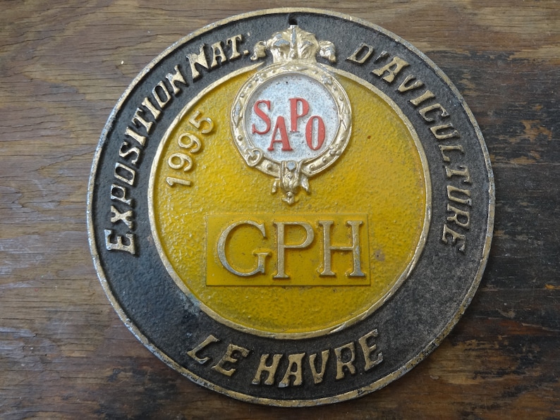 Vintage French agricultural farming beef cattle cow livestock metal prize trophy plaque agriculture prize males circa 1995 English Shop