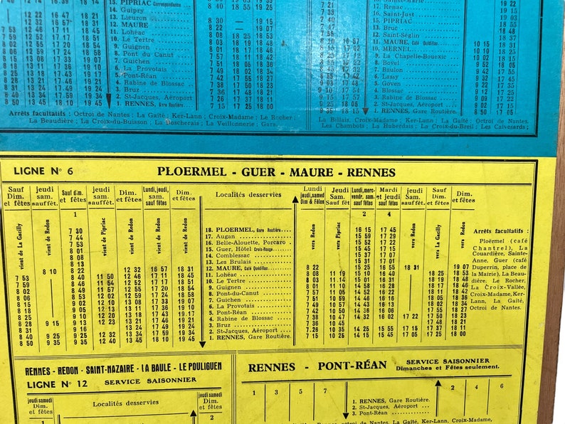 Vintage French Bus Stop Coach Timetable Courriers Bretons La Gacilly Rennes Ploermel circa 1957 / EVE image 5