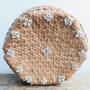 Vintage Oceania South Pacific Bali Lidded Woven Palm Leaf Storage Box Primitive Art Wooden Wood Ornament circa 1950-1960&#39;s / EVE of Europe