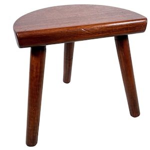 Stool Vintage French Wooden Milking Chair Seat Table Farm D Shaped Seat Plant Rest Stand Plinth Tabouret c1980&#39;s / EVE