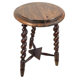 Vintage French Small Table Plinth Tabouret Wooden Wood Chair Seat Side Stand Flower Pot Ornament Display Prop Rustic Rural c1960-70's / EVE