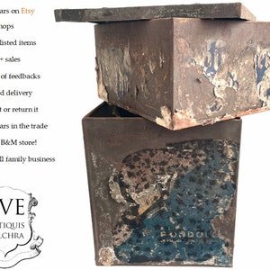 Antique  French Cookie Biscuit Decorated Tin Storage Canister Dusty OTHERS AVAILABLE circa 1910-20&#39;s / EVE of England