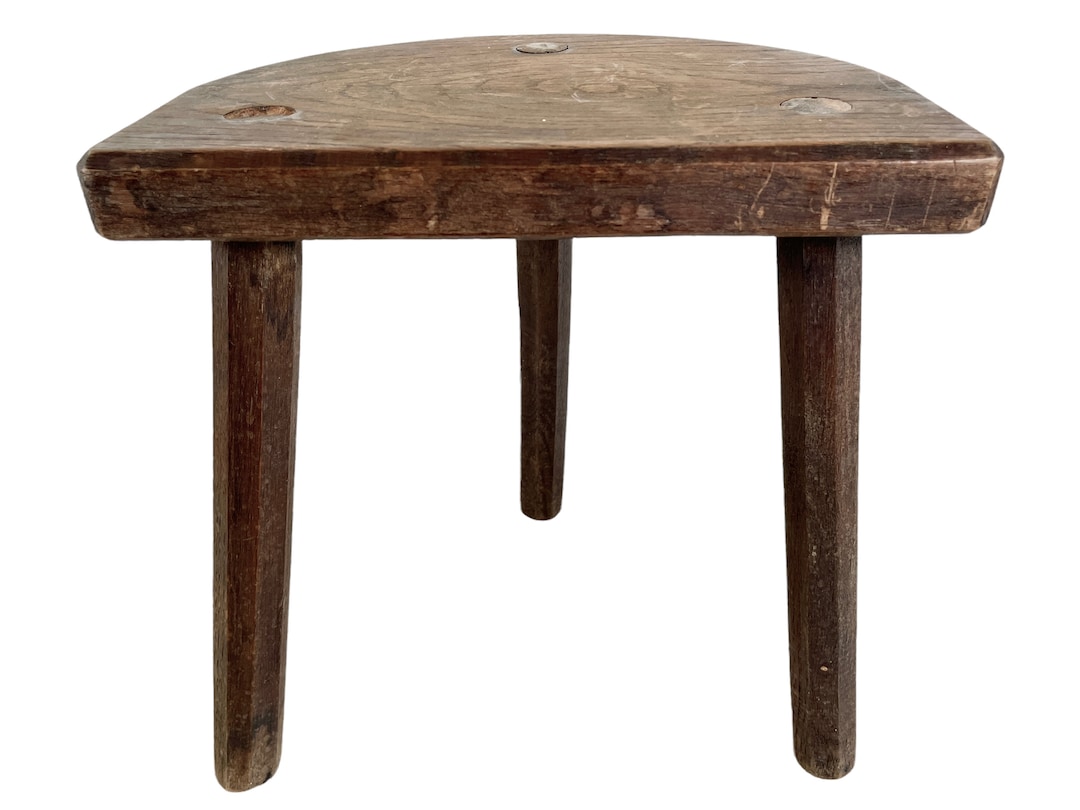 Vintage French Milking Stool Wooden Wood Chair Seat Kitchen Table Farm ...