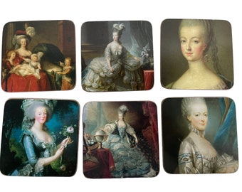 Vintage French Small Printed Marie Antoinette Set Of Six Place Mats Table Placemats Coasters c1970-80's / EVE Europe