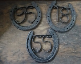 Vintage English Handmade Handforged Front Door House Number On Old Horse Shoe Good Luck Other Numbers Available c1960-70's / EVE of Europe