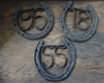 Vintage English Handmade Handforged Front Door House Number On Old Horse Shoe Good Luck Other Numbers Available c1960-70&#39;s / EVE of Europe