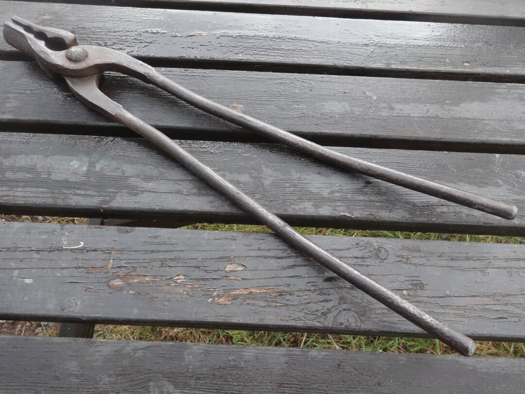 Antique French Extra Large Metal Tongs Pliers Tool Ironsmith Blacksmith
