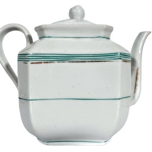Vintage French White Mint Green Tea Pot Teapot Ceramic Ornament Serving Traditional Ornate Design Coffee c1920-30&#39;s / EVE