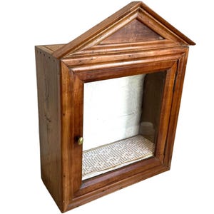 Antique French Wooden Glass Fronted And Shelf Display Cabinet Vertical Curio Curiosity Wall Mounted circa 1900&#39;s / EVE