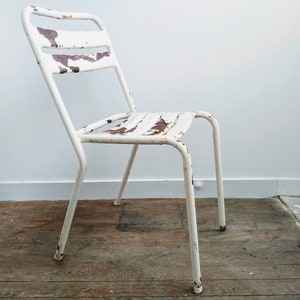 Vintage French Metal Rusty White Bistro Cafe Chair Seat Kitchen Side Table Flower Pot Stand Display circa 1950-60's / EVE of Europe
