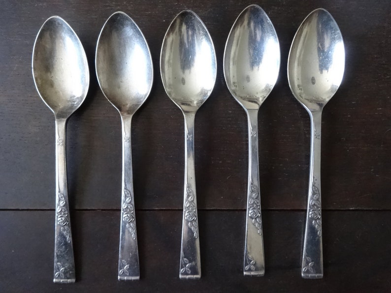 Vintage English Sheffield EPNS silver plate large soup sweet pudding spoons set cutlery flatware silverware circa 1930/'s English Shop