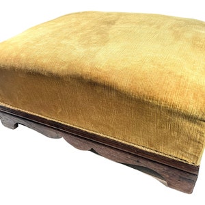 Vintage French Extra Large Padded Pouffe Footrest Stool Fabric Covered Wooden Padded Bench Chair Footrest Seat c1960-70&#39;s / EVE