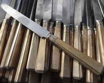 Vintage English Sheffield Made Unfinished Plain Pine Large Dinner Knife Cutlery Silverware PRICED INDIVIDUALLY c1960's / EVE of Europe