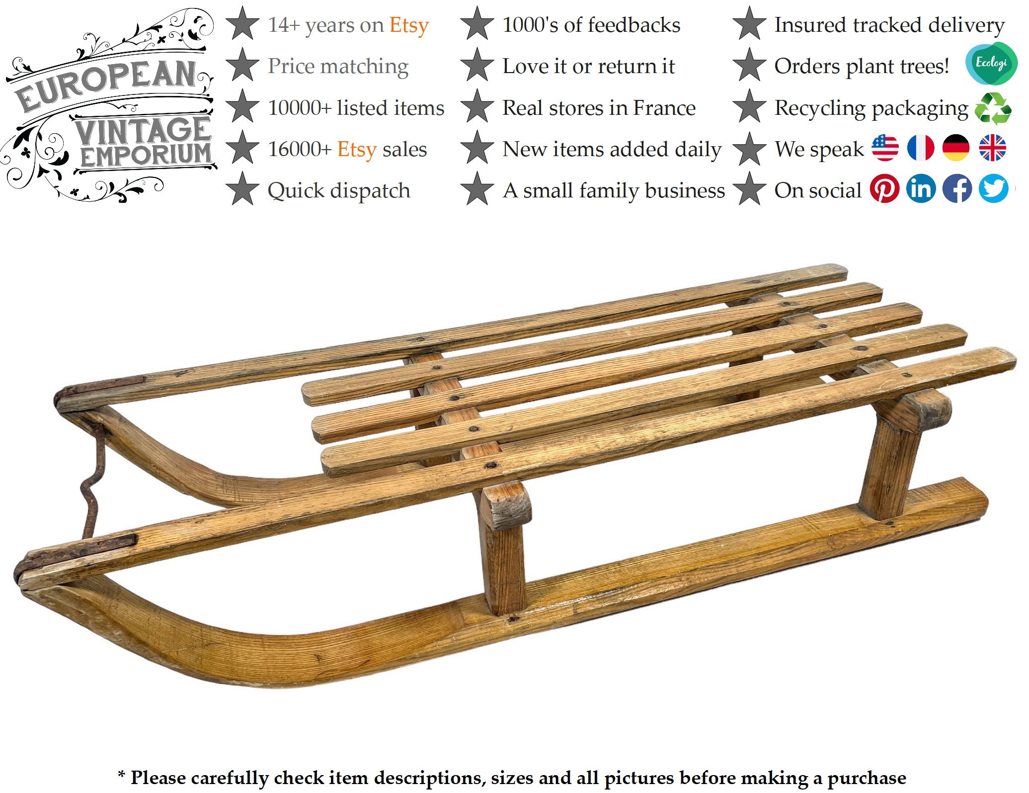 Vintage French Donnay Wood Wooden Snow Sled Sledge Sledging Vintage French Donnay Wood Wooden Snow Sled Sledge Sledging