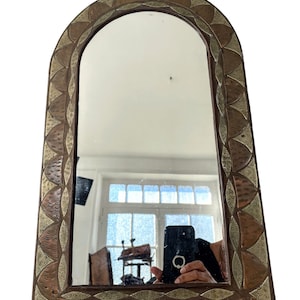 Vintage Moroccan Arabian Tunisian Islamic Mirror Brass Copper Metal Glass Wall Hanging Decor c1980-90&#39;s / EVE