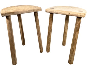 Vintage Franse traditioneel gemaakte houten melkkruk stoel stoel keuken boerderij D-vormige stoel plantenstandaard plint rustieke Tabouret c2000's / EVE