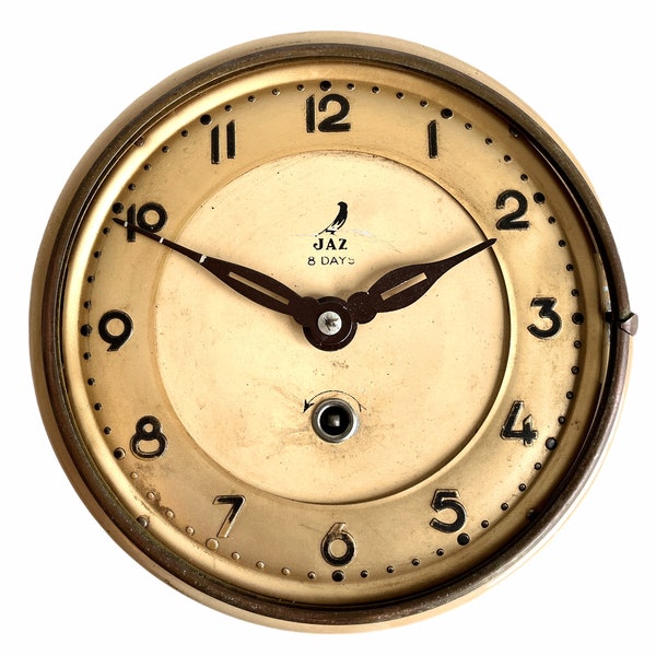 Horloge murale vintage française Jaz en métal à remonter, supposé ne pas fonctionner, accessoire de décoration de bureau de cuisine c1950-60 / EVE