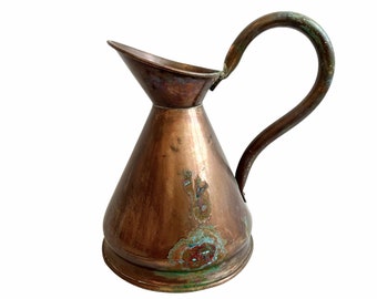 Vintage French Small Copper Rustic Water Milk Jug Pitcher Watering Can Churn Planter Vase Pot Trade Milking circa 1950-60's / EVE of England