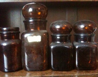 Vintage Brown Apothecary Jars Pots Storage Kitchen Herbs Sugar Tea Coffee circa 1950-60's / EVE of Europe