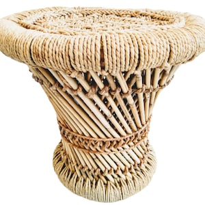 Vintage Thai Stool String Cane Canework Woven Bench Seat Chair Stand Display Shelf Tabouret circa 1990&#39;s / EVE