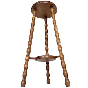 Vintage French Tripod Double Plant Stand Wooden Round Shaped Side Table Braced Bobbin Leg Rest Plinth Tabouret c1960-70&#39;s / EVE