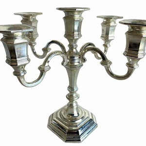 Vintage French Silver Coloured Metal Five 5 Head Candelabra Candlestick Candle Holder Table Centrepiece Display circa 1980&#39;s / EVE
