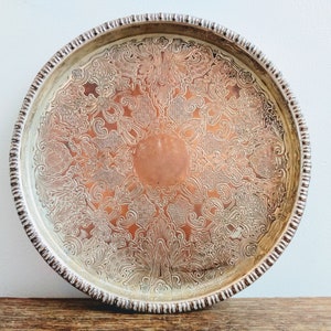 Vintage Silver Plated Copper &#39;The Davey Plate&#39; Trophy Award Circular Small Dish Tray Charger circa 1980&#39;s / EVE