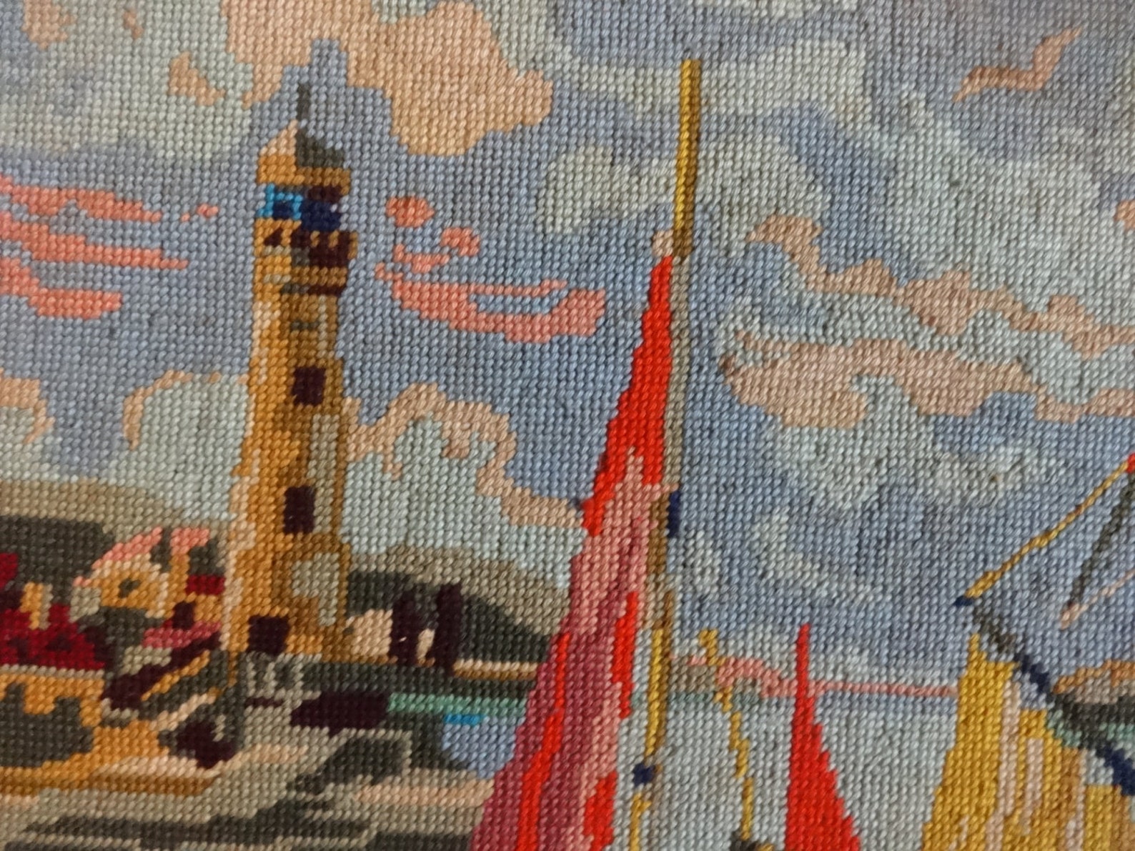 Vintage French Tapestry Cross Stitch Sailing Fishing Boats Etsy