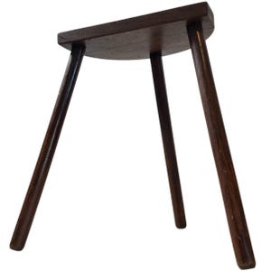 Vintage French Classic Farmhouse Tripod Stool Chair Varnished Wood D Seat Straight Spread Leg Rest Stand Plinth Tabouret c1950-60&#39;s / EVE