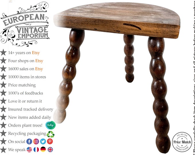 Vintage Stool French Small Wooden Wood Milking Chair Seat Kitchen Table ...