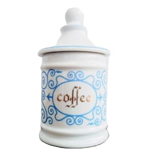 Vintage French Limoges Clary Paris White Blue Coffee Pot Ceramic Ornament Serving Display Traditional Ornate c1950-60&#39;s / EVE of Europe
