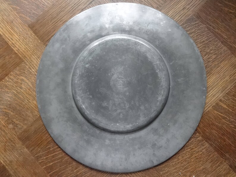 Antique French medium Pewter Etain dish tray charger platter plate serving table display old aged used circa 1900/'s English Shop