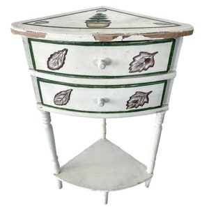 Corner Table Vintage French Shabby Chic Wooden Wood Green White Side Table Plinth Stand Display Ornament Drawer Unit Tabouret c1980&#39;s / EVE