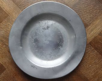 Vintage French medium Pewter Etain dish tray charger platter plate serving table display old aged used circa 1950-60's / EVE of Europe