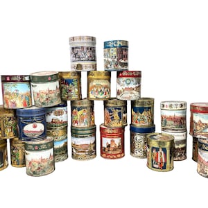 Vintage Job Lot 26 Twenty Six German Lebkuchen Gingerbread Icing Cookie Biscuit Decorated Tin Storage Canister circa 1980-90&#39;s / EVE
