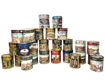 Vintage Job Lot 26 Twenty Six German Lebkuchen Gingerbread Icing Cookie Biscuit Decorated Tin Storage Canister circa 1980-90's / EVE