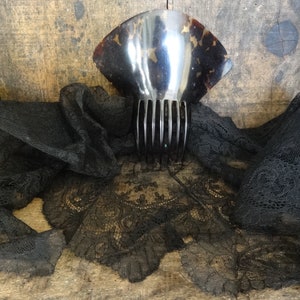 Vintage English London Atkinson 34 Old Bond Street Hairpiece with Lace Funeral Mourning circa 1940-50&#39;s / EVE of Europe