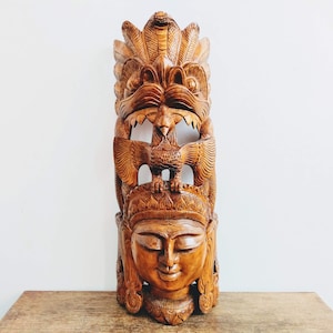 Vintage Thai Thailand Asian Temple God Head Bust Wall Display Wooden Ornament Figurine Decor Decoration circa 1970-80&#39;s / EVE of Europe