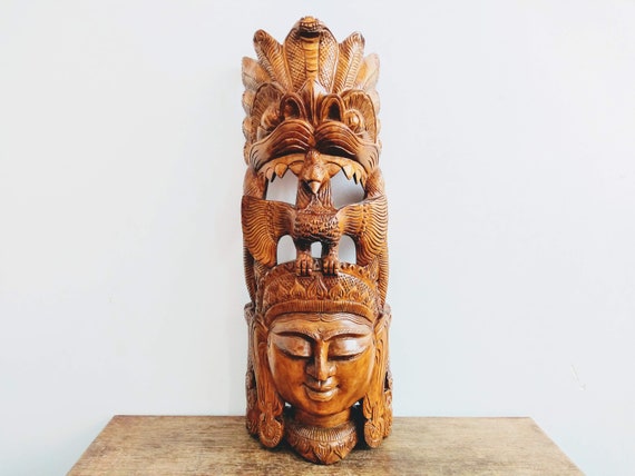 Vintage Thai Thailand Asian Temple God Head Bust Wall Display 