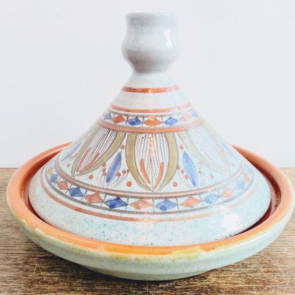 Vintage marokkanischer tunesischer Couscous blau grau großer Teller Schüssel Keramik Steinzeug Topf zum Servieren von arabischem Couscous um 1960-80er Jahre / EVE of Europe