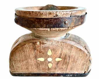 Antique Indian Seed Sowing Sorting Farming Planting Decorative Vase Pot Container Display Teak Wood Gift circa 1910-20's / EVE